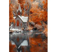 Automne Diamond Painting Adulte, 5D Diamond Painting Paysage Diamond Painting Petit Format 80x110cm, Carré Tableau Strass Diamant Enfant DIY 5D Cristal Point de Croix Broderie Diamant Kit Complet 4-V