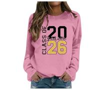 Automne Femme Sweatshirt Festif Décontracté Pull Col Rond Manches Longues Finition Style Collège Typographique Lettrage Année Déclaration Sweat Oversize pour Remise de Diplôme, Stil-s08 Rose, XXL