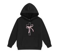 Automne Fille Sweat à Capuche Confortable Inspirant Sweat à Capuche Poche kangourou Sweatshirt Religieux Minimaliste Symbole Chi-Rho Couleur Unie T-shirt à Manches Longues pour Église, Stil-p01 Noir