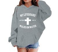 Automne Fille Sweat à Capuche Inspirant Confortable Sweat à Capuche Impression Graphique Sweatshirt Religieux Typographique Lettrage Croix Symbole Chemise à Manches Longues Oversize pour Église