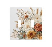 Automne Fleurs sauvages Citrouilles Marguerites Souci Double Gang Couvercle de lampe Plaque murale Décoration d'interrupteur Taille standard - 11,4 x 11,4 cm