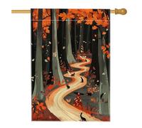 Automne Forest Animal Jardin Drapeau Feuilles d'Automne Chemin Forêt Décoration De La Maison Drapeau De Cour Double Face Décoration De Fête En Plein Air Vintage 71x101