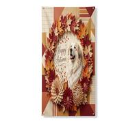 Automne Great Pyrenees Couverture de porte décorative 91,4 x 182,9 cm, motif feuilles florales de vacances à suspendre pour porte d'entrée, intérieur ou extérieur