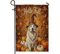 Automne Great Pyrénées Nain de chien pour la cour, le jardin, vertical, 30,5 x 45,7 cm, double face pour l'extérieur, citrouille d'automne, feuille d'érable, petits drapeaux de pelouse, décoration