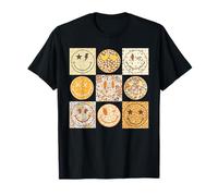 Automne Happy Face Motif à Carreaux Motif Visage Souriant Floral T-Shirt