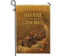 Automne Hayride Maze Thème Tracteur Automne Jardin Drapeau 30,5 x 45,7 cm | Style ferme, drapeau de cour, thème récolte, scène rustique, décoration de jardin extérieur, panneau de cour saisonnier