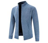 Automne Hiver Chandails Hommes Polaire Cardigan Chaud Tricoté Solide Col Montant Fermeture Éclair Vêtement Tricoté Fin Manteau
