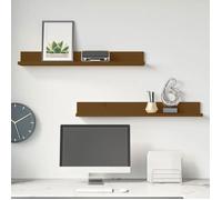 ""Automne/hiver"" Étagère flottante - design simple - armoire à clés, Étagères murales (Set de 2) Marron miel 80x11x9cm - bois de pin