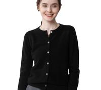 Automne Hiver O-Neck Laine Cardigan Pull Basic Femmes Pull Femme Manches Longues Tricoté Tops Casual Manteaux, Noir , XS
