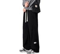 Automne Hiver Pantalon en Velours Côtelé Hommes Pantalon Japonais Vintage Hommes Velours Côtelé Baggy Pantalon Décontracté Droit, Black, S