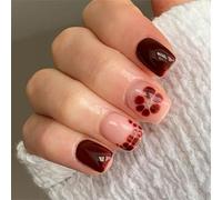 Automne Hiver Styles Français Faux Ongles 24pcs Café Brun Paillettes Floral Presse Sur Les Vêtements Confortables Femmes Hiver Faux Avec Floral