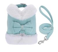 Automne Hiver Warm Fur Dog Harness Lash Ensemble avec Un Gilet De Harnais pour Animal De Compagnie Bowknot De Bowknot pour Shiba Inu Bulldog Poodle,Bleu,L