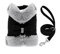 Automne Hiver Warm Fur Dog Harness Lash Ensemble avec Un Gilet De Harnais pour Animal De Compagnie Bowknot De Bowknot pour Shiba Inu Bulldog Poodle,Noir,L