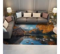 Automne lac Paysage Tapis Campagne Ferme et Canards Blancs Imprimer Tapis d’intérieur pour Salon Chambre à Coucher à Poils Ras Lavable 100 x 200 cm