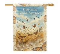 Automne Nature Migration Citation Monarque Papillon Maison Drapeau 71,1 x | Hirondelles migrantes, drapeau de pelouse, champ de blé doré, thème de transition saisonnière, art de la faune