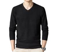 Automne Pulls en Laine Hommes Classique Affaire Casual Pull Col V Chemise À Fond Fin, Black, XL