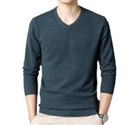 Automne Pulls en Laine Hommes Classique Affaire Casual Pull Col V Chemise À Fond Fin, Blue En8, XXL