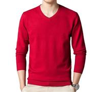 Automne Pulls en Laine Hommes Classique Affaire Casual Pull Col V Chemise À Fond Fin, Red, XXL