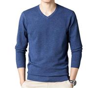 Automne Pulls en Laine Hommes Classique Affaire Casual Pull Col V Chemise À Fond Fin, Royal Blue, XXL