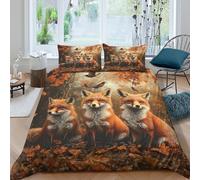 Automne Renard Trio Ensemble De Literie Hypoallergique 3 pièces 3D Imprimée Résistante Wild Animal Art Style Housse de Couette avec 2 Taies d'oreiller Léger for Chambre à Coucher Double（200x200cm）