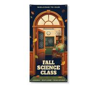 Automne Science Thème Atome Diagramme Automne Porte Couvre 91,4 x 182,9 cm | Feuilles de ginkgo, toile de fond de porte d'entrée, globe, atmosphère académique, décoration de porte saisonnière
