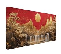 Automne Tapis de Souris XXL 150x80cm, Tapis Souris Rouge sous Main Bureau avec Bords Cousus, Imperméable Mouse Pad Base en Caoutchouc Antidérapant Surface pour Gamer, PC, Cadeau Femme -lsy2603HP