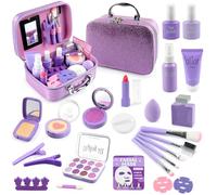 AUTOMP Mallette de maquillage pour enfants à partir de 3 ans, 25 pièces, sans vrais cosmétiques, jouet réaliste et sûr, avec trousse de maquillage, pour anniversaire