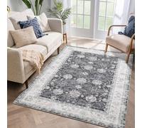 Auton Tapis Lavable en Machine 120 x 170 cm - Design Vintage - avec Tapis antidérapants - pour Salon, Chambre à Coucher - Imprimé Floral - Anti-Taches - Décoration de la Maison et du Bureau - Noir