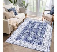 Auton Tapis Lavable en Machine 140 x 200 cm - Design Vintage - Tapis antidérapant pour Salon Chambre à Coucher - Imprimé Floral - Anti-Taches - Décoration de la Maison - Espace de Bureau - Bleu
