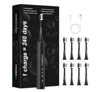 Brosse à dents électrique sonique avec 8 Têtes - 3 Modes et IPX7,Brosses à Dents Électriques Adultes,2500mAh Batterie rechargeable avec une autonomie de 240 jours,Minuterie 2 Min & Rappel 30s