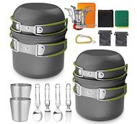 AUTOPkio 18 PCS Kit de Casserole Camping avec Réchaud, Batterie Cuisine Camping en Aluminium Ustensiles de Cuisine Camping avec Vaisselle Tasse pour Outdoor Pédestre Pique-Nique Pêche Randonnée