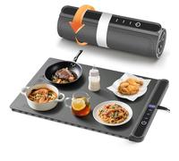 AUTOPkio Chauffe Plat Électrique, Pliable Plaque Chauffante 300W avec 6 Température 9 Minuteries, Verrouillage Enfants, Chauffe Assiette à Réchaud pour Buffets Fêtes Banquet