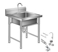 Autoportant Évier de Cuisine Inox，Évier Utilitaire avec Accessoires et Support，Lavabo Restaurant Cuve Simple for Bar, Buanderie, Garage