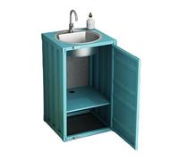 Autoportant Meuble de salle bain carré avec armoire à 1 porte, autoportante en métal évier acier inoxydable, lavabo colonne style industriel créatif rangement moderne(Light Blue)
