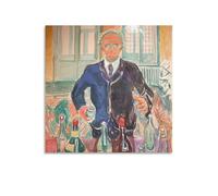 Autoportrait avec une bouteille de vin - Poster d'Edvard Munch (2) - Décoration murale à suspendre - Peinture décorative pour chambre à coucher - 40 x 40 cm