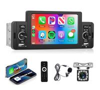 Autoradio 1 Din avec Apple Carplay Android Auto Bluetooth Mains Libres 5 Pouces Écran Tactile Autoradio avec Android/iOS Mirror Link Bluetooth FM/USB/AUX/TF Caméra de Recul Microphone Télécommande