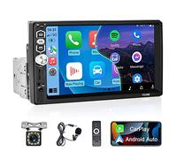 Autoradio 1 Din avec Écran Compatible Apple Carplay et Android Auto, Radio pour Voiture Tactile 7 Pouces avec Bluetooth/Lien Miroir/Radio FM/Commande au Volant + Caméra de Recul et Cadre