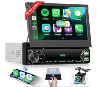 Autoradio 1 Din Rabattable de 7 Pouces avec Dab sans Fil Carplay Android Auto, Podofo 1 Din écran Tactile Bluetooth autoradio avec Mirror Link EQ FM USB Type-C AUX Microphone HD Caméra de recul
