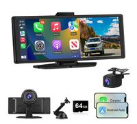 autoradio 10,26" sans fil CarPlay/Android Auto avec double dashcam 4K/1080P, BT 5.0, GPS, FM-RDS, USB à chargement rapide 5V/3A, câble AUX, carte SD 64 Go