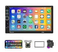 Autoradio 2 Din avec iOS/Android Mirror Link Bluetooth Mains Libres 7 Pouces Autoradio Double Din avec Bluetooth FM Radio/USB/AUX/SD/DVR/EQ Commandes au Volant Caméra de Recul Télécommandes
