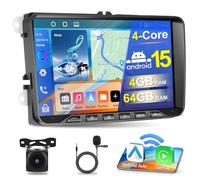 Autoradio 4+64G Motorsi pour VW Seat Passat Golf 5 6 Polo Skoda avec Apple CarPlay Android Auto, écran 9 Pouces Android 15.0 avec GPS/WiFi/Bluetooth 5.0/EQ/FM/RDS, Caméra de Recul AHD et Microphone
