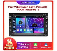 Autoradio 7 Pouces Android 14 pour Volkswagen Golf 4 Passat B5 Polo Transporter T5, GPS CarPlay Android Auto Bluetooth WiFi FM RDS