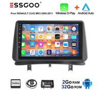 Autoradio Android 15 - ESSGOO - 9 pouces - CarPlay - Renault Clio MK3 2005-2011
