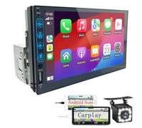 Autoradio Bluetooth 1 DIN avec Carplay et Android Auto - 7 Pouces HD Ecran Tactile Poste Radio Voiture Soutien Lien Miroir iOS/Android/Radio FM/USB/EQ - Autoradio avec Caméra de Recul