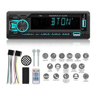 Autoradio Bluetooth, 7 Couleurs Stereo Poste Radio Assistant vocal+APP, Poste Radio Voiture Bluetooth /MP3/WMA/WAV/FLAC/APE
