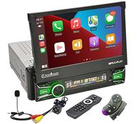 Autoradio Bluetooth Compatible for Apple Carplay Android Auto, 7 pouces auto-rétractable autoradio à écran tactile simple DIN avec radio FM lien miroir entrée USB/AUX avec caméra de recul SWC MIC