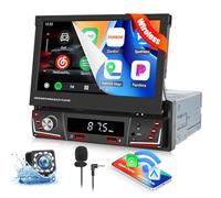 Autoradio Carplay 1 Din Wireless Android Auto Navi 7 pollici Schermo Display Manuale Retrattile Con Bluetooth Mirror Link per iOS/Android WiFi GPS Doppia USB FM/AM Autoradio+Telecamera posteriore