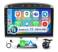 Autoradio CarPlay 2G+64G pour Peugeot 308/408 (2007-2015), écran Tactile 9 Pouces Android 13.0, Radio avec CarPlay sans Fil, Android Auto, DSP, BT, GPS, rétroviseur, FM, RDS, USB, caméra de recul