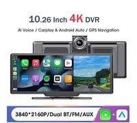 Autoradio Carplay Sans Fil Android Auto - Écran 10.26 Pouces HD Portable MP5 - GPS DVR 4K - Caméra de Recul 12 LED - Commande
