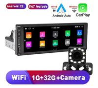 Autoradio GPS 6.86"" Écran Tactile HD 1 Din Android 12 1G+32G CarPlay sans fil et Android Auto Mirror Link Bluetooth WiFi avec